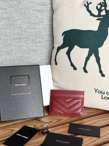 Saint Laurent Classic Card Holder Red grained leather 1 1 Replica