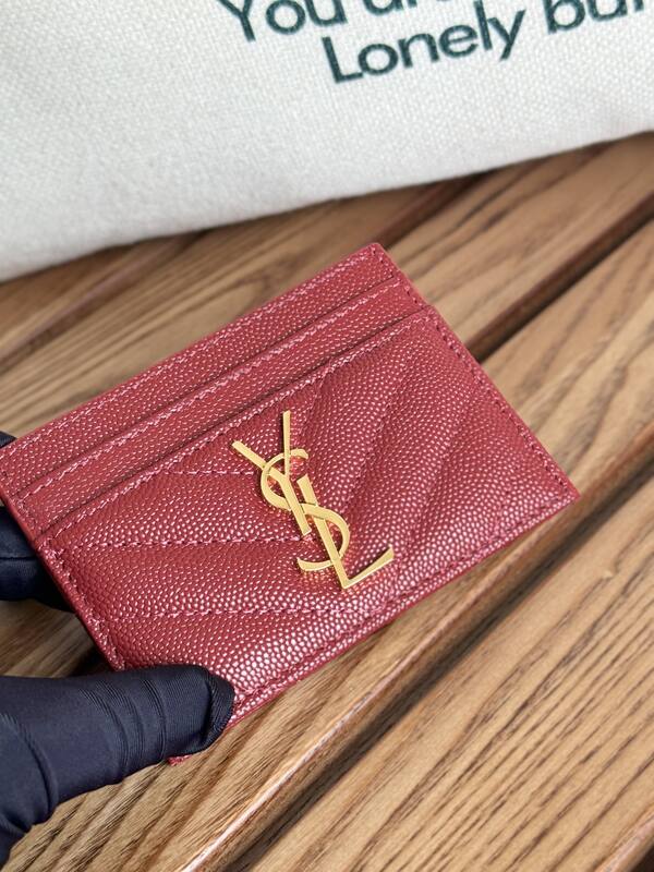 Saint Laurent Classic Card Holder Red grained leather — 1:1 Replica