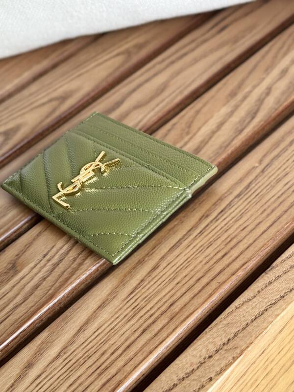 Saint Laurent Monogram card holder Olive green grained leather — Top Quality Replica