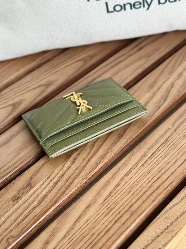 Saint Laurent Monogram card holder Olive green grained leather — Top Quality Replica