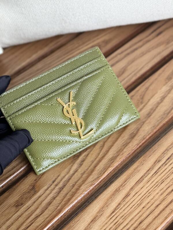 Saint Laurent Monogram card holder Olive green grained leather — Top Quality Replica