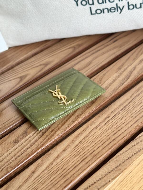 Saint Laurent Monogram card holder Olive green grained leather — Top Quality Replica