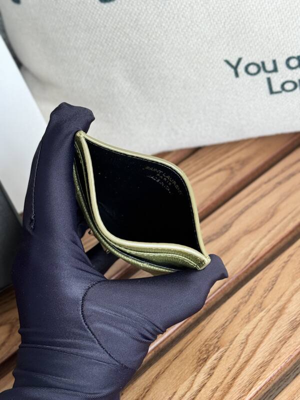 Saint Laurent Monogram card holder Olive green grained leather — Top Quality Replica
