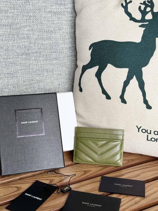 Saint Laurent Monogram card holder Olive green grained leather — Top Quality Replica