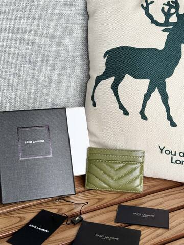 Saint Laurent Monogram card holder Olive green grained leather Top Quality Replica