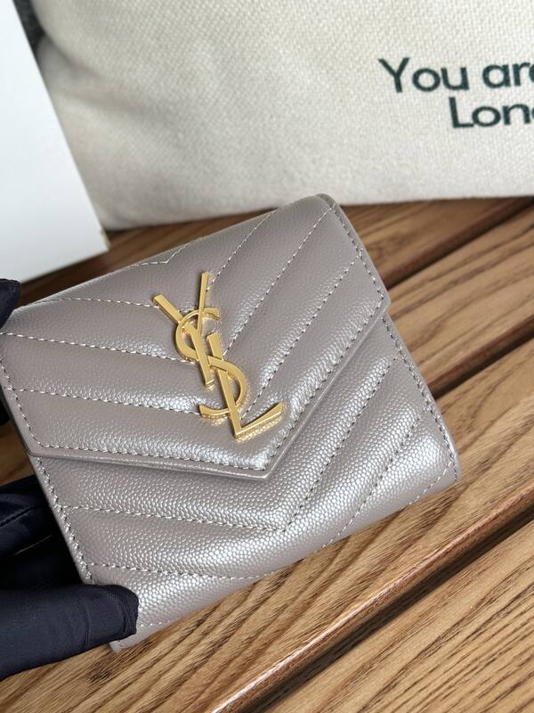 Saint Laurent Monogram Compact Tri-Fold Wallet Taupe everyday — Premium Replica