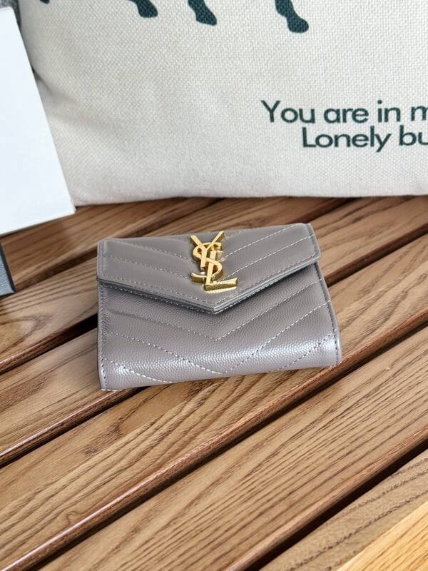 Saint Laurent Monogram Compact Tri-Fold Wallet Taupe everyday — Premium Replica