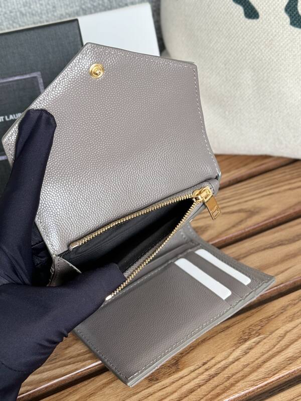 Saint Laurent Monogram Compact Tri-Fold Wallet Taupe everyday — Premium Replica