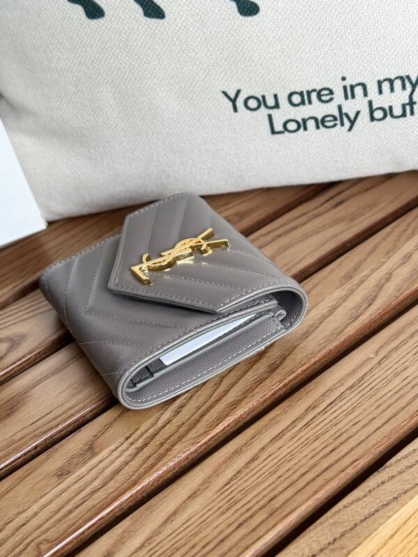 Saint Laurent Monogram Compact Tri-Fold Wallet Taupe everyday — Premium Replica