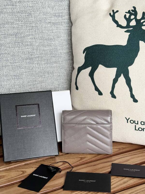 Saint Laurent Monogram Compact Tri-Fold Wallet Taupe everyday — Premium Replica