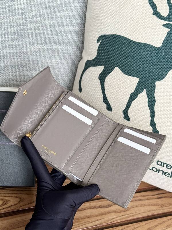 Saint Laurent Monogram Compact Tri-Fold Wallet Taupe everyday — Premium Replica