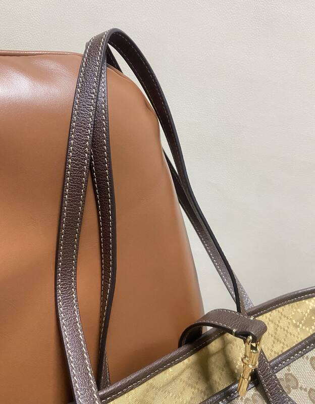Gucci Jackie Beige GG canvas with brown leather tote — Top Quality Replica