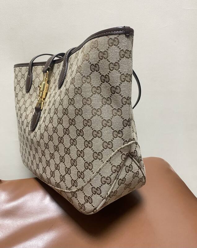 Gucci Jackie Beige GG canvas with brown leather tote — Top Quality Replica