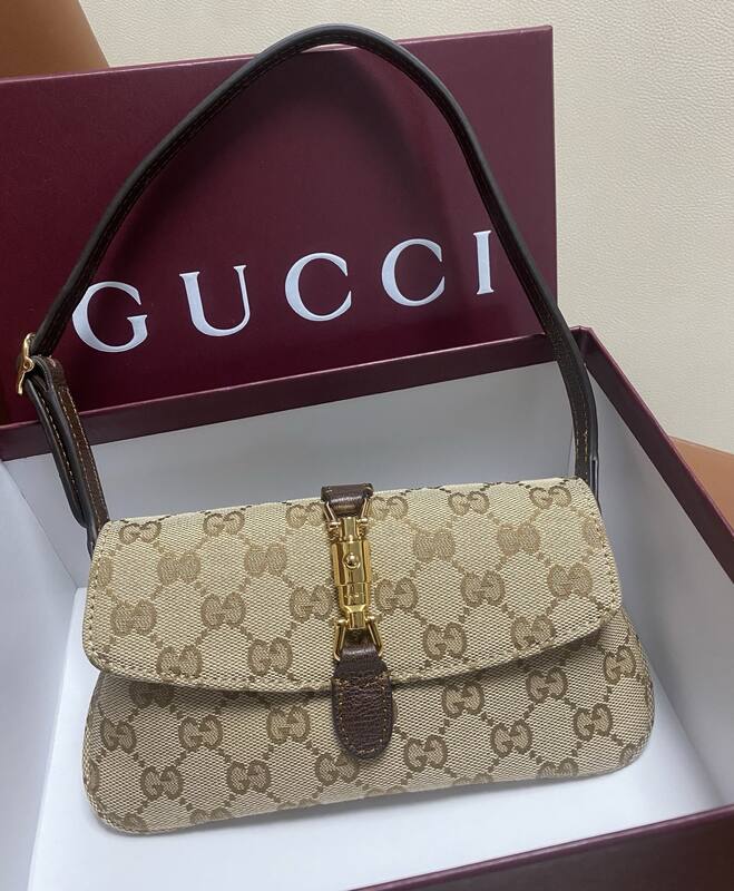 Gucci Jackie Beige GG canvas with brown leather trim 21 shoulder — Top Quality Replica