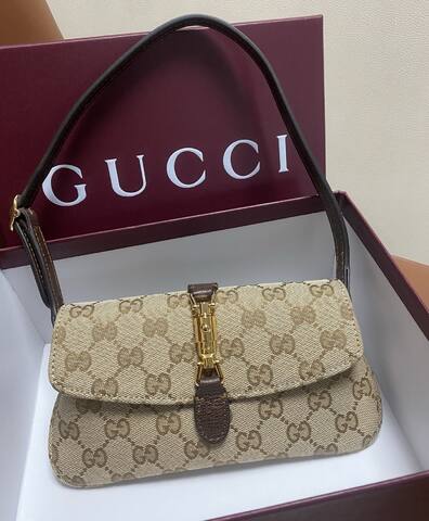 Gucci Jackie Beige GG canvas with brown leather trim 21 5cm shoulder Top Quality Replica