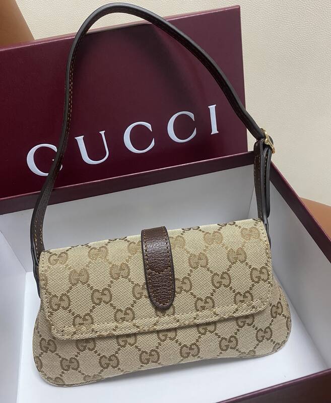 Gucci Jackie Beige GG canvas with brown leather trim 21 shoulder — Top Quality Replica