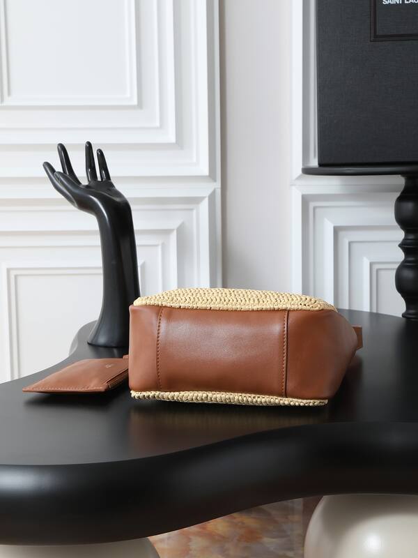Saint Laurent Le 5 7 Apricot raffia with brown leather shoulder — 1:1 Replica