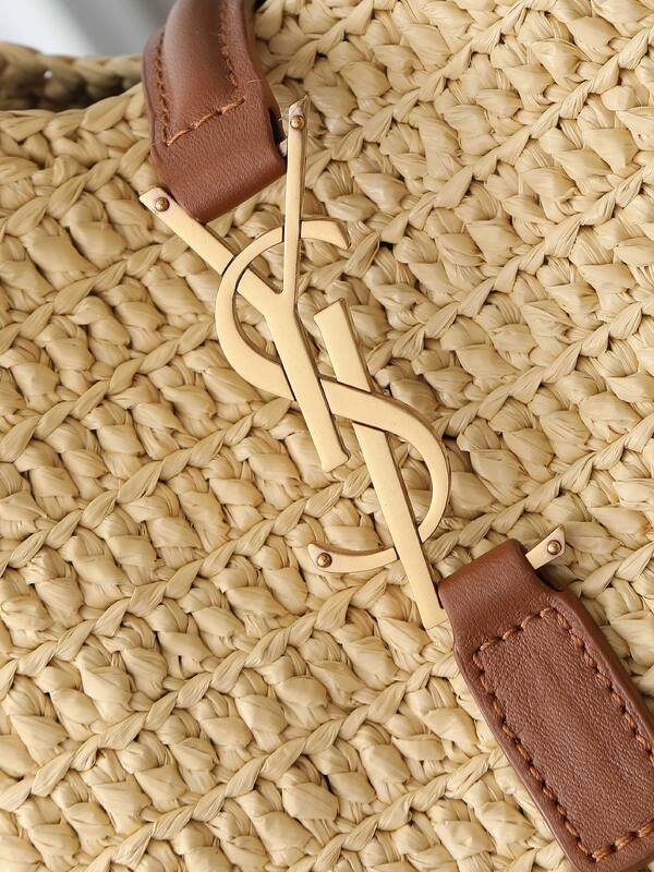 Saint Laurent Le 5 7 Apricot raffia with brown leather shoulder — 1:1 Replica