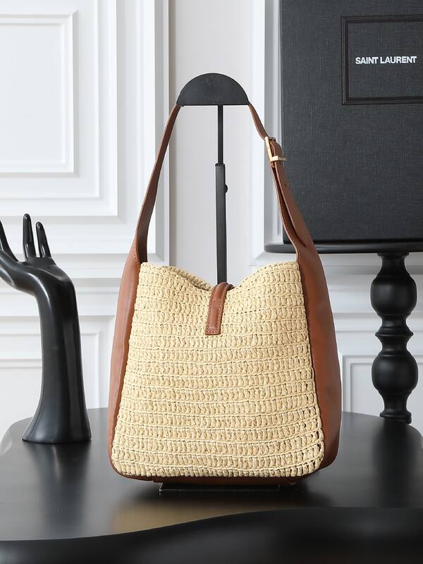 Saint Laurent Le 5 7 Apricot raffia with brown leather shoulder — 1:1 Replica