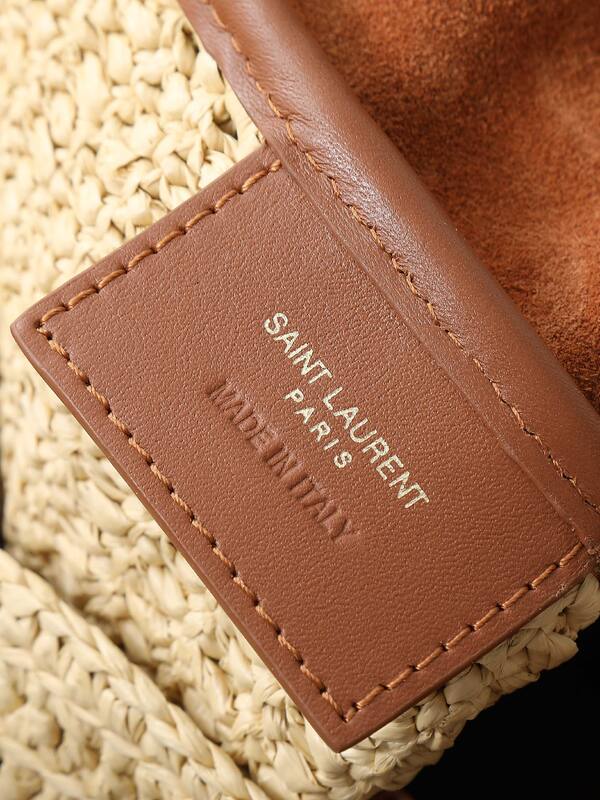 Saint Laurent Le 5 7 Apricot raffia with brown leather shoulder — 1:1 Replica