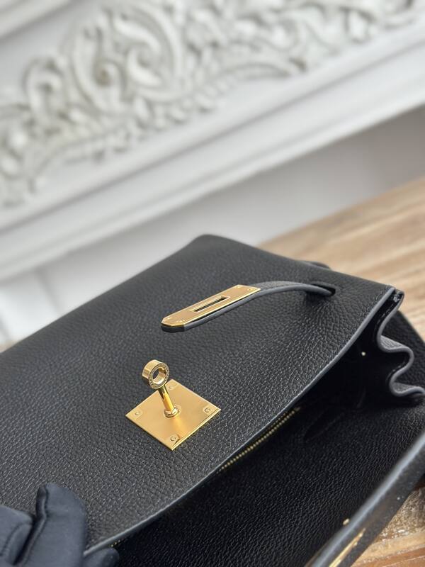 Hermes Kelly Messenger Black Togo crossbody — AAA Quality Replica