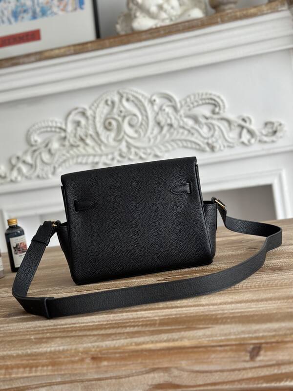Hermes Kelly Messenger Black Togo crossbody — AAA Quality Replica