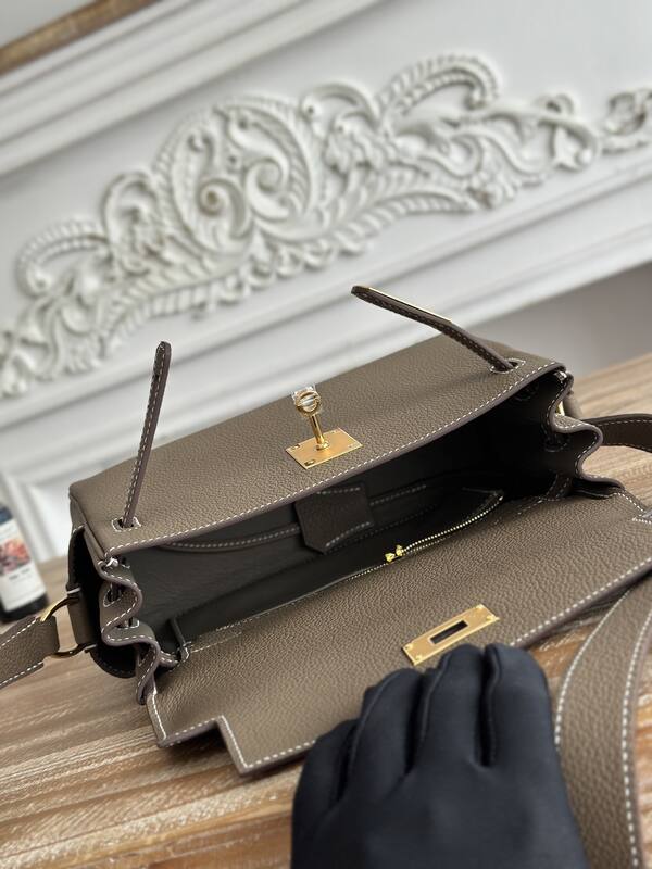 Hermes Kelly Messenger Etoupe Togo crossbody — AAA Quality Replica