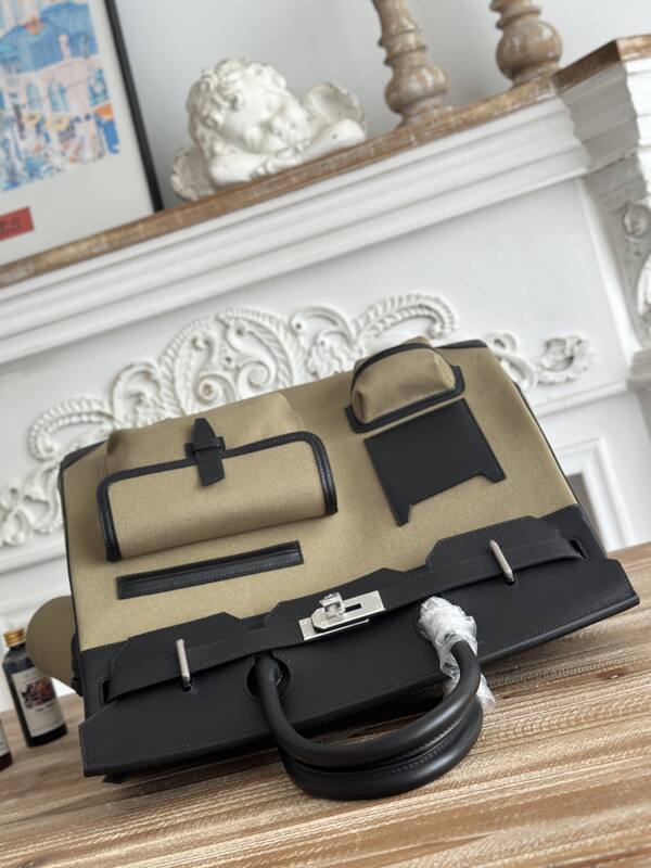 Hermes HAC Cargo Beige canvas and Black leather 40 travel — AAA Quality Replica