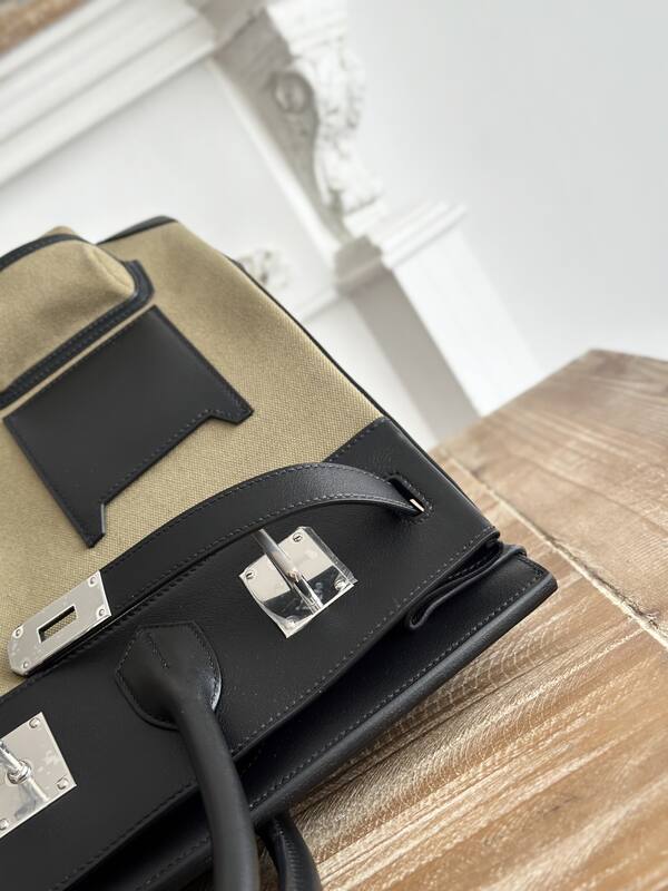 Hermes HAC Cargo Beige canvas and Black leather 40 travel — AAA Quality Replica