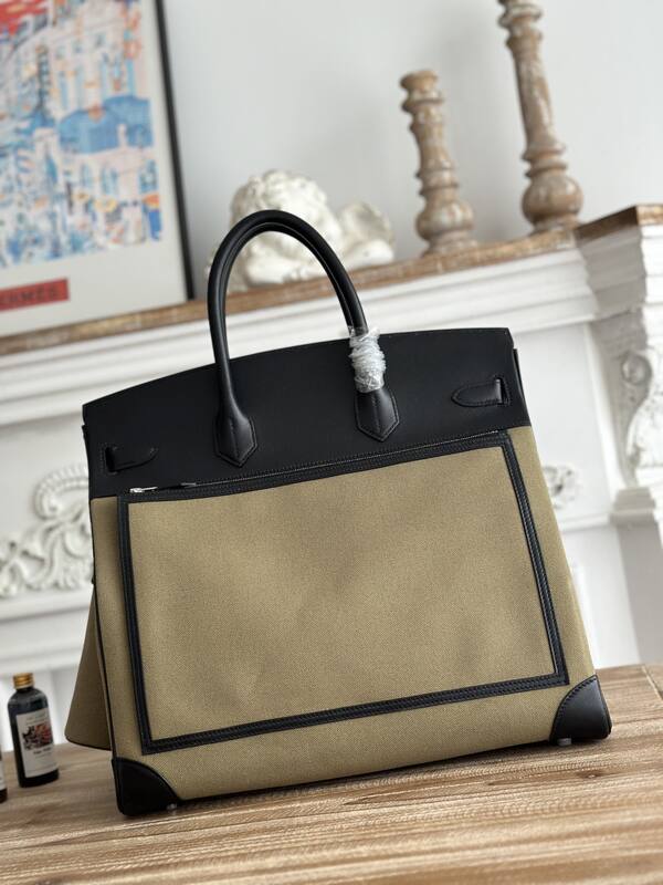 Hermes HAC Cargo Beige canvas and Black leather 40 travel — AAA Quality Replica