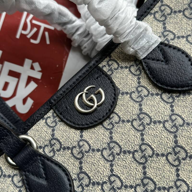 Gucci GG Supreme tote Beige Blue GG Supreme with Black leather — Premium Replica