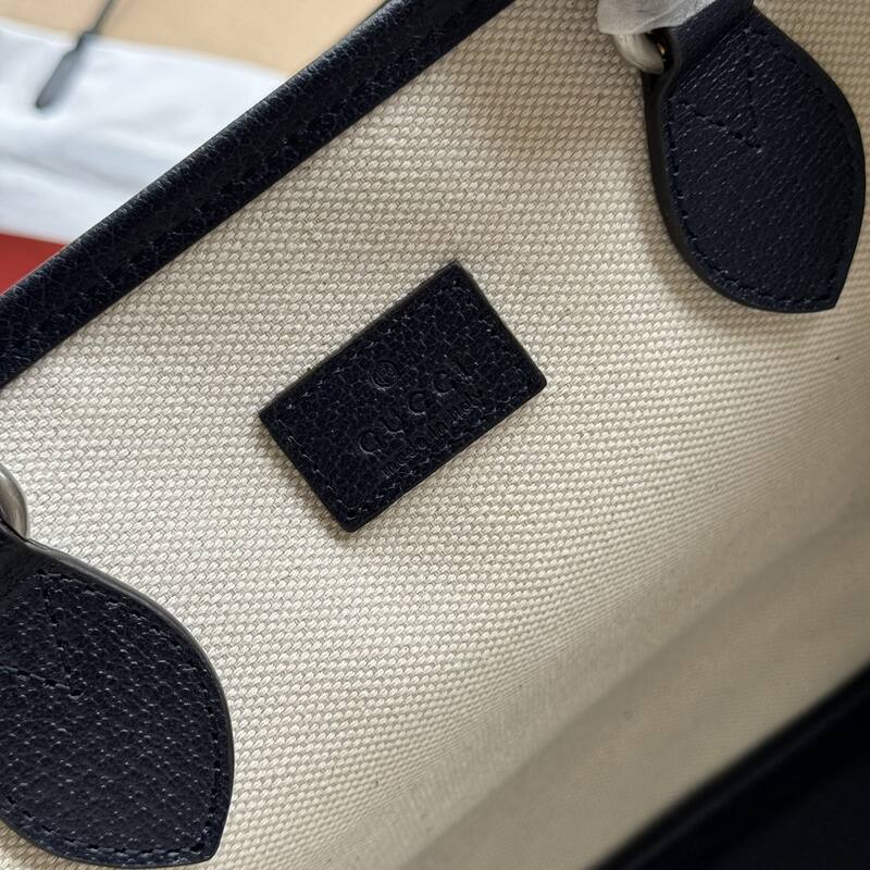 Gucci GG Supreme tote Beige Blue GG Supreme with Black leather — Premium Replica