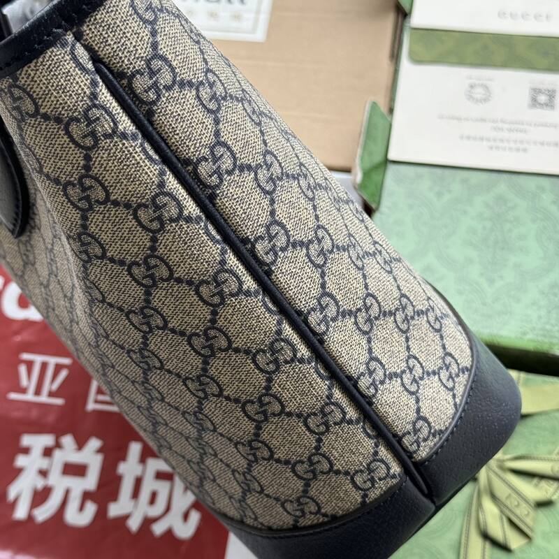 Gucci GG Supreme tote Beige Blue GG Supreme with Black leather — Premium Replica