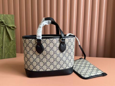 Gucci Beige GG Supreme with Black leather trim tote Premium Replica