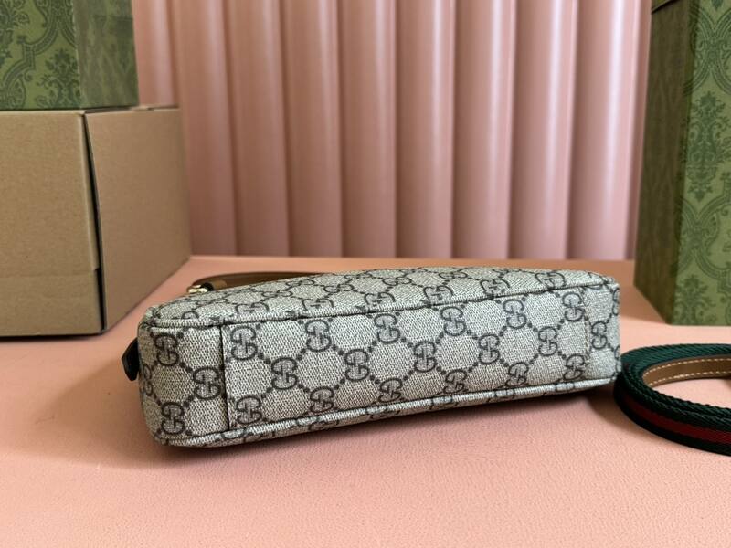 Gucci Ophidia Beige Ebony GG Supreme with Brown leather trim shoulder — Premium Replica