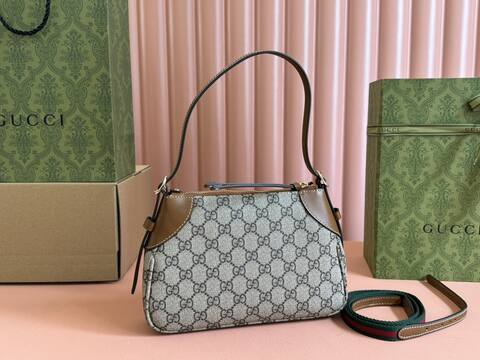Gucci Ophidia Beige Ebony GG Supreme with Brown leather trim shoulder Premium Replica
