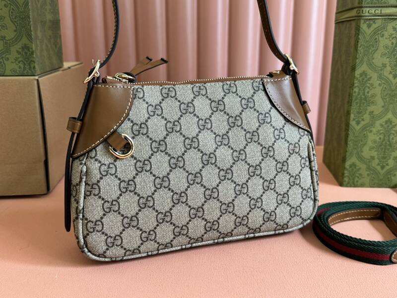 Gucci Ophidia Beige Ebony GG Supreme with Brown leather trim shoulder — Premium Replica