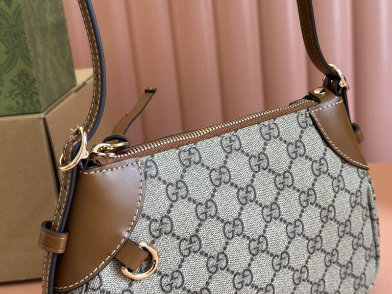 Gucci Ophidia Beige Ebony GG Supreme with Brown leather trim shoulder — Premium Replica