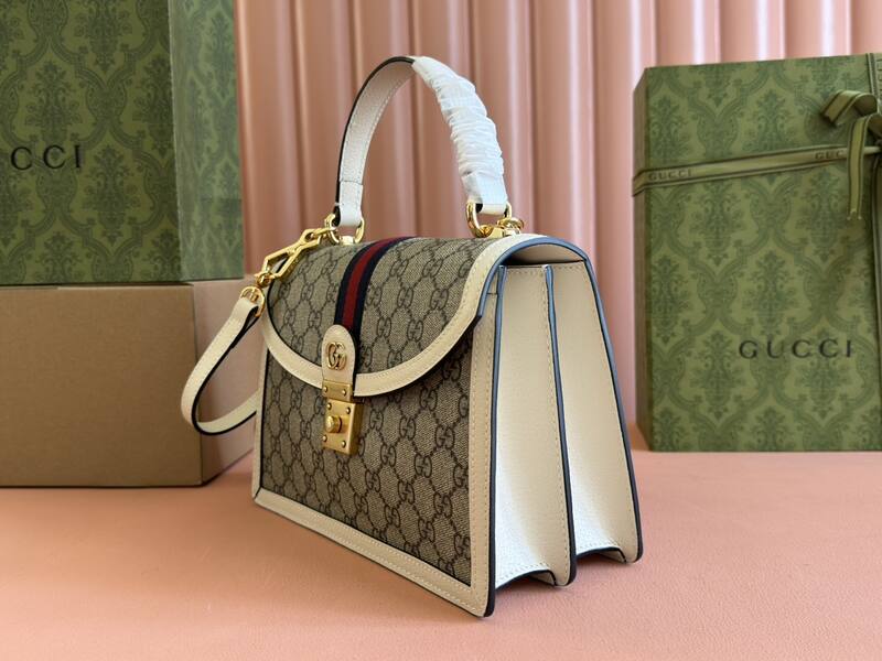 Gucci Ophidia 651055 GG Supreme beige ebony with white trim 25x17 crossbody — Top Quality Replica