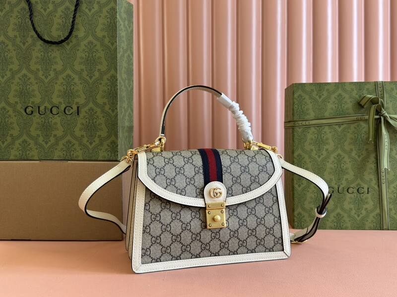 Gucci Ophidia 651055 GG Supreme beige ebony with white trim 25x17 crossbody — Top Quality Replica