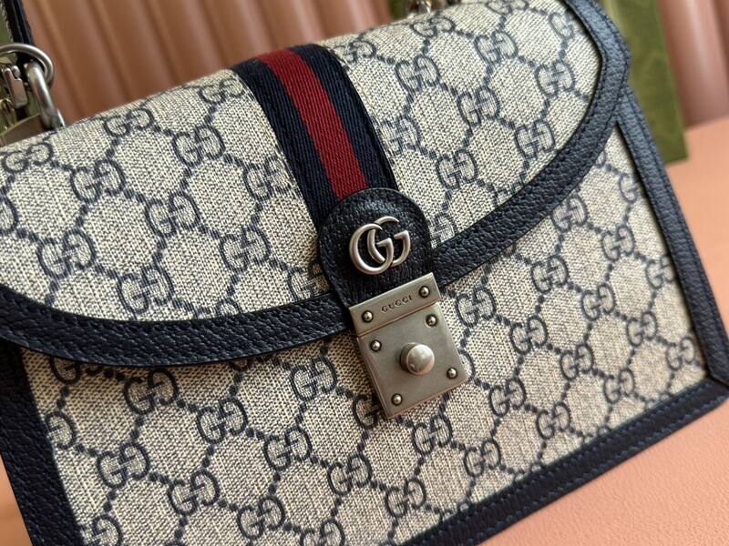 Gucci Ophidia 651055 Beige Ebony GG Supreme with black leather trim 25x17 crossbody — 1:1 Replica
