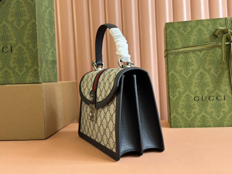 Gucci Ophidia 651055 Beige Ebony GG Supreme with black leather trim 25x17 crossbody — 1:1 Replica