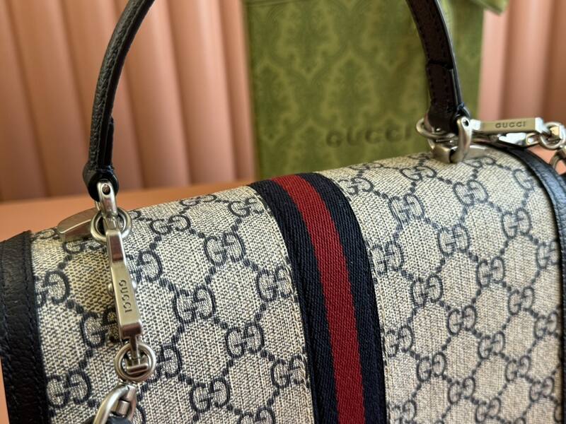 Gucci Ophidia 651055 Beige Ebony GG Supreme with black leather trim 25x17 crossbody — 1:1 Replica