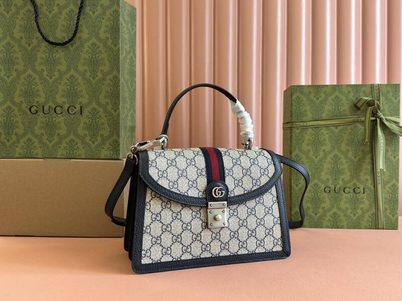 Gucci Ophidia 651055 Beige Ebony GG Supreme with black leather trim 25x17 crossbody — 1:1 Replica