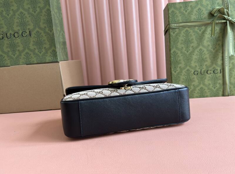 Gucci Marmont Beige GG canvas with black trim shoulder — Premium Replica