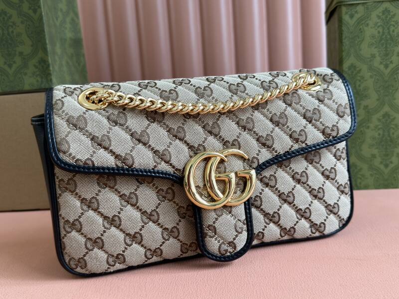 Gucci Marmont Beige GG canvas with black trim shoulder — Premium Replica