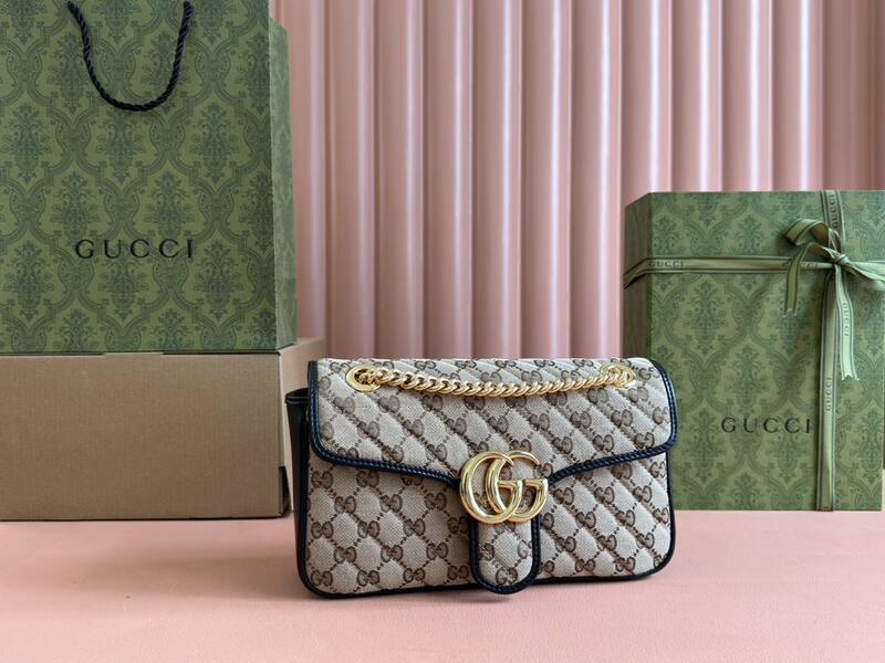 Gucci Marmont Beige GG canvas with black trim shoulder — Premium Replica