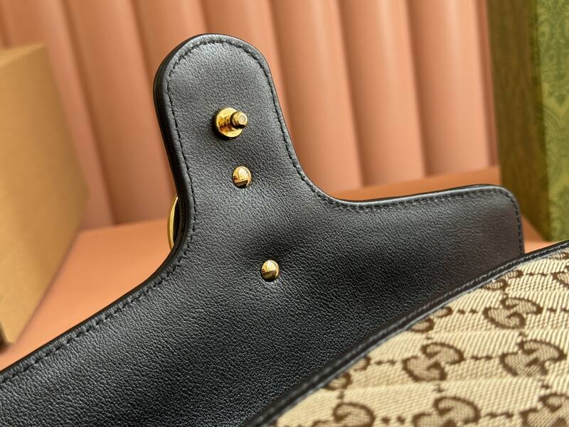 Gucci Marmont Beige GG canvas with black trim shoulder — Premium Replica