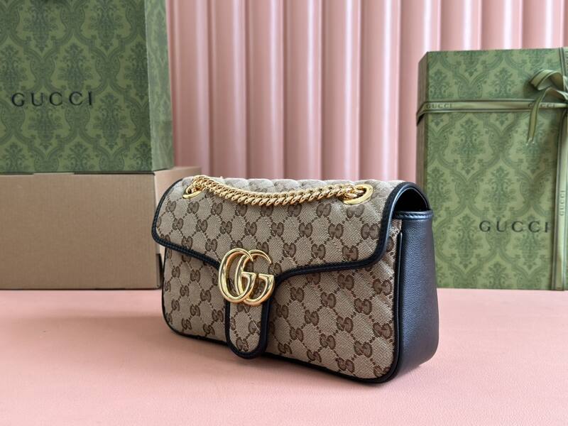 Gucci Marmont Beige GG canvas with black trim shoulder — Premium Replica