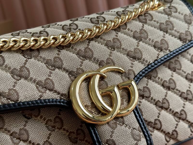 Gucci Marmont Beige GG canvas with black trim shoulder — Premium Replica